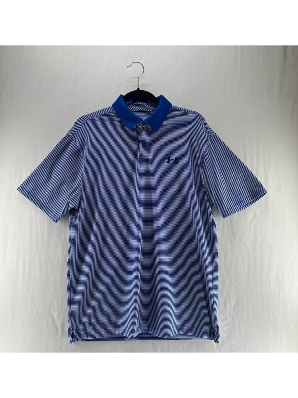 Under Armour Performance Stripe Golf Polo Shirt Mens M Short Sleeve Blue White
